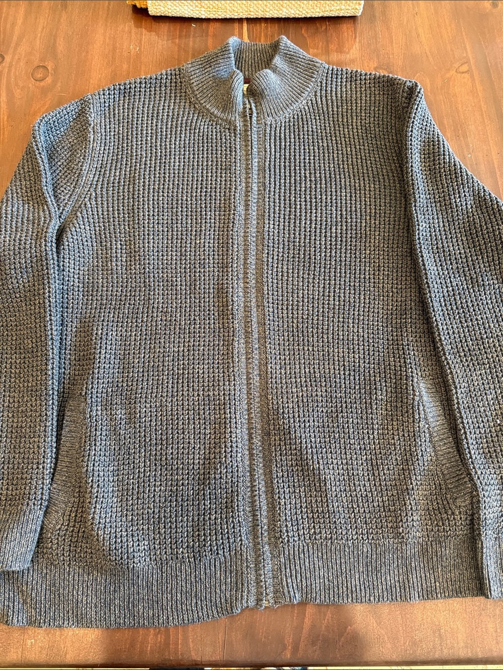 Men's Gray/Blue Full-Zip Knit Sweater